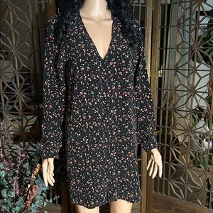 MADEWELL FLORAL SILK MINI SHIRT DRESS L